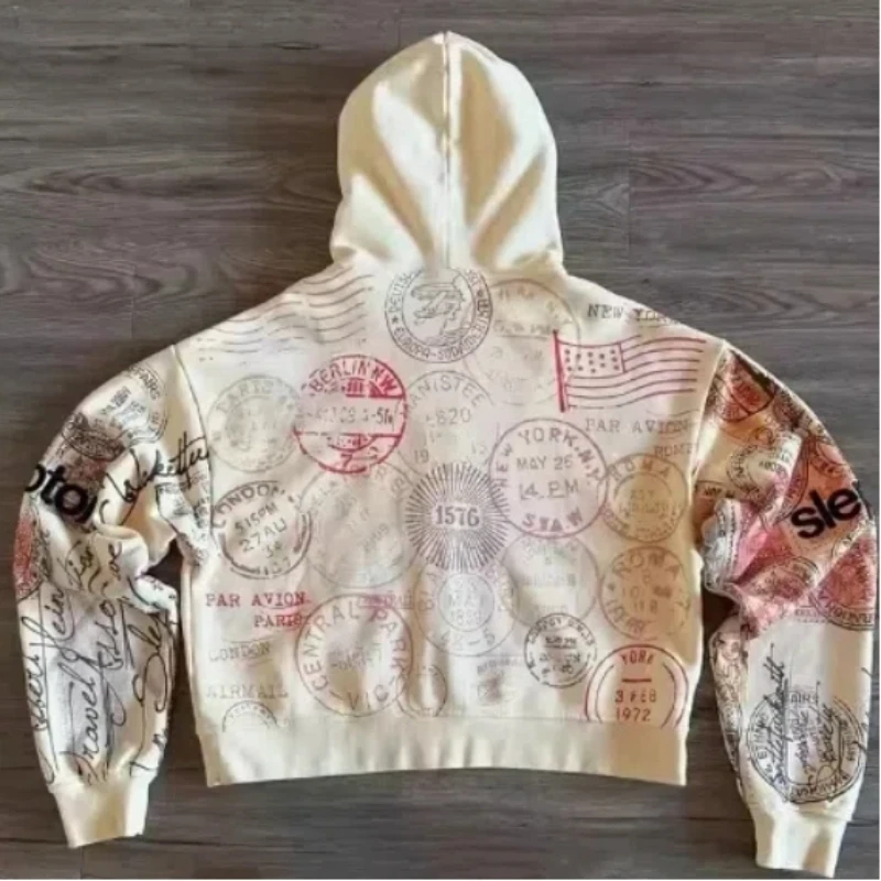 Abbigliamento da ballo di strada americano di vendita caldo, felpa con cappuccio stampata da strada di marca alla moda, felpa con cappuccio con cerniera hip-hop alla moda