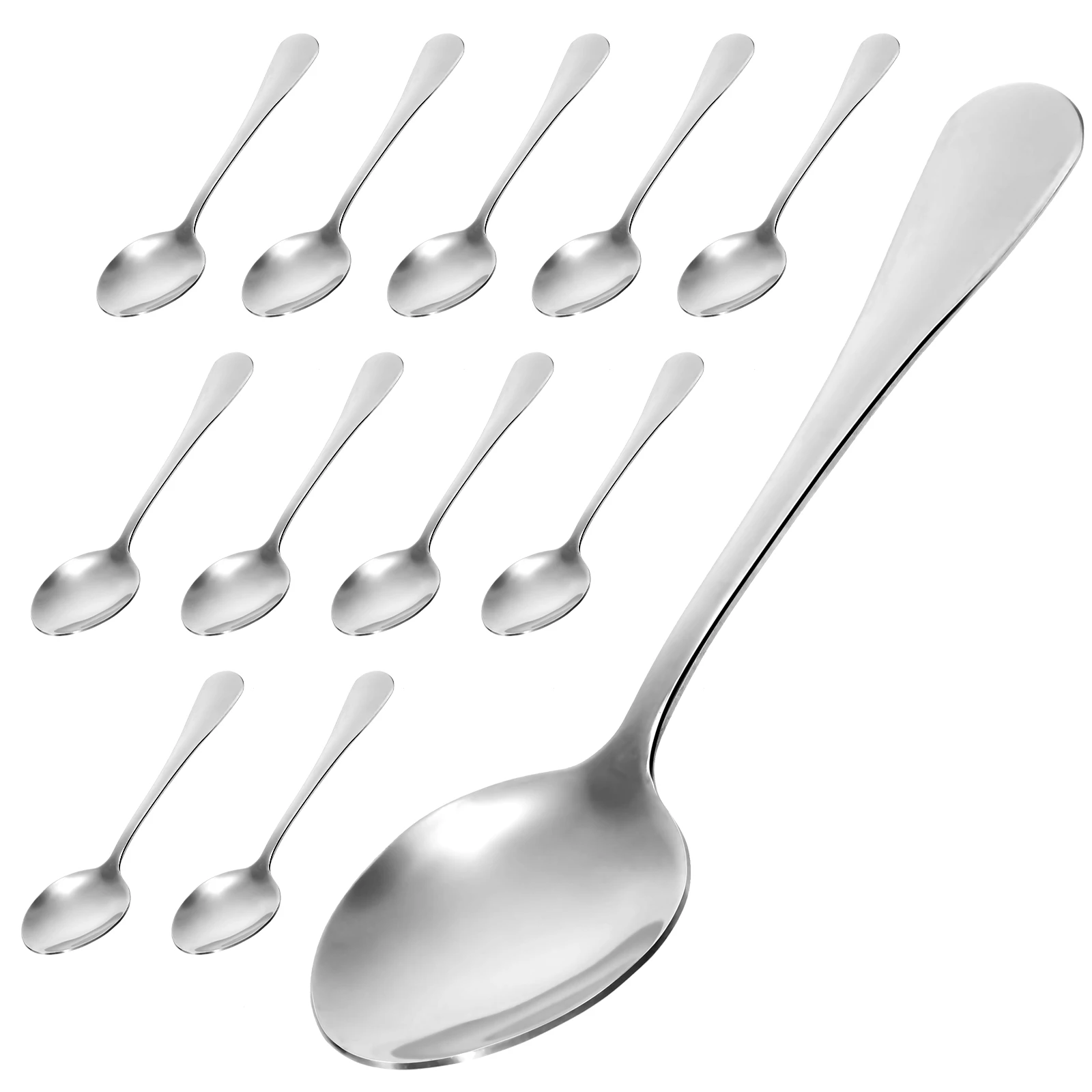 

12 pcs Stainless Steel Spoons Large Quantity Sturdy Dinner Tableware For Soup Rice Dessert Coffee Tea Pudding Serving Kitchen