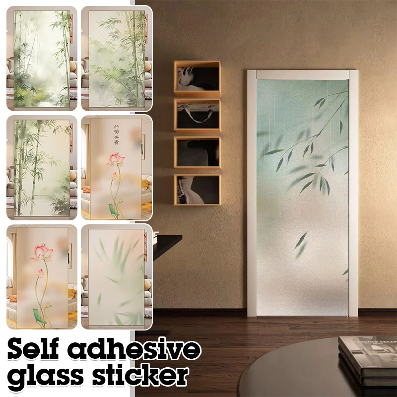 Plum Blossom Bamboo Privacy Window Film Static Cling Glass Sticker Chinese Style Glass Door Window Decor Films Home Decoration