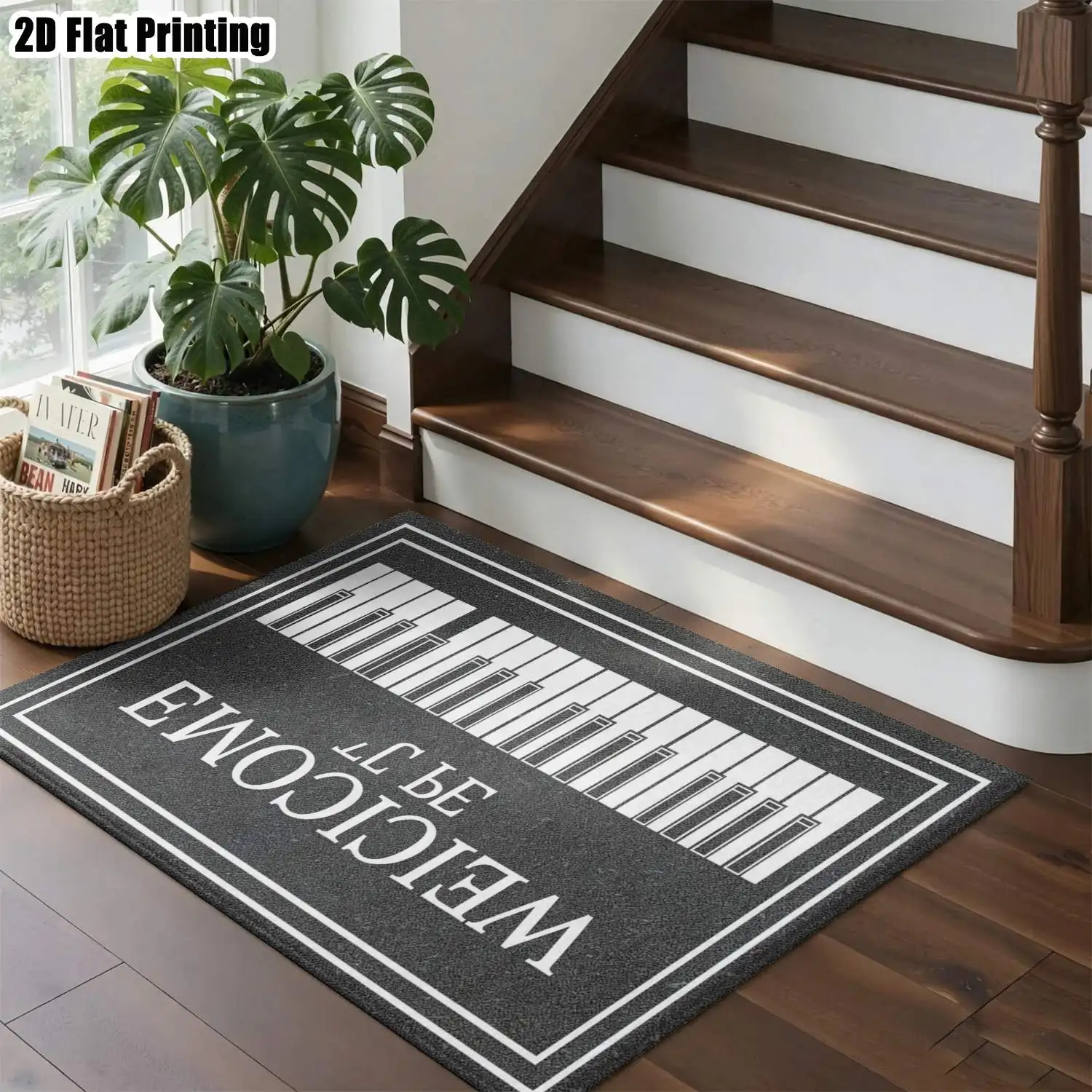 1Pc 2D Printed Carpet with Black-White Piano Keyboard Patterns: Modern Simple, Instagram/Nordic/Vintage Geometric Striped Floor Mat, Machine Washable, Multi-Size, Suitable for Home Decor, Entrance/Dining Room/Foyer/Bedroom/Living Room