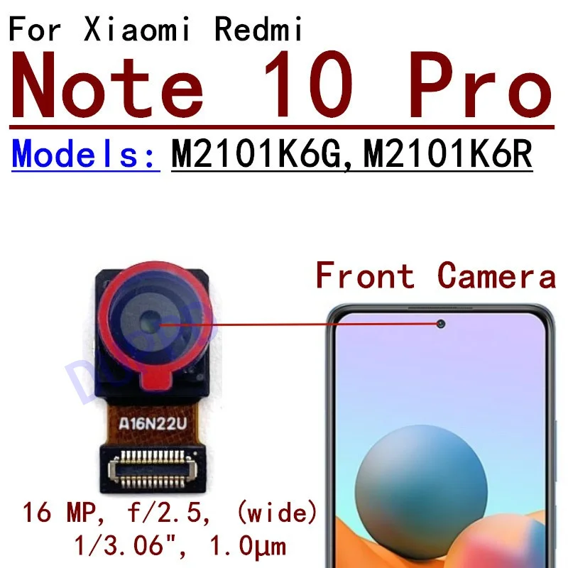 Front Rear Main Camera For Xiaomi Redmi Note 10 Pro Front Selfie Facing Back Main Macro Depth Camera Flex Cable Parts