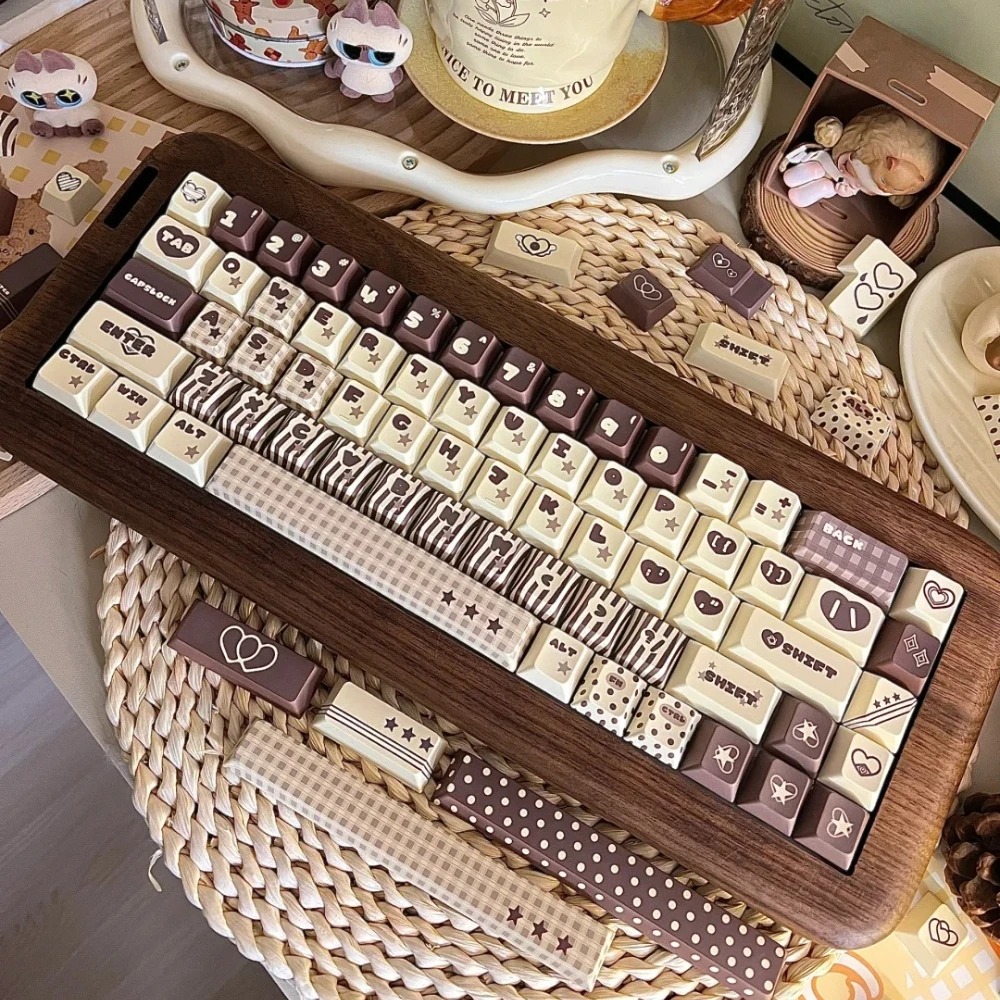 Silky Cocoa Theme Keycap Set PBT Thermal Sublimation Cherry Profile Brown Keycaps for Mechanical Keyboard 138Keys Retro Key Caps