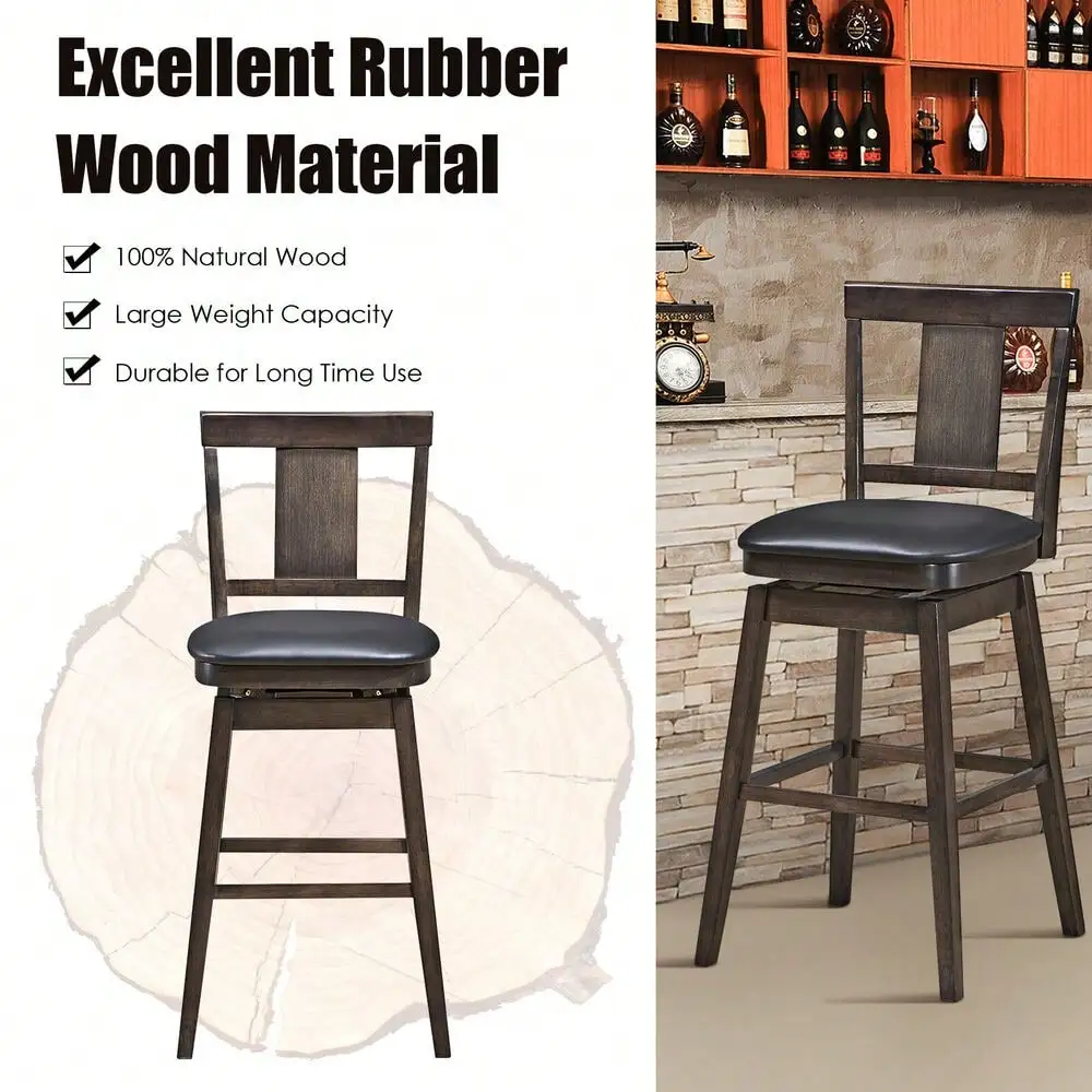 Swivel Bar Stool Upholstered Counter Height Bar Chair with Wood Legs