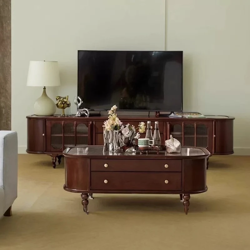 Retro simple solid wood American coffee table combination TV cabinet living room home French light luxury small apartment