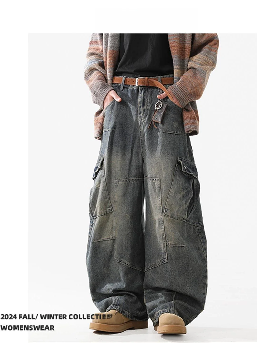 

Тяжелые джинсы с несколькими карманами в американском стиле High Street, мужские и женские модные брендовые брюки Haome с широкими штанинами, рабочая одежда