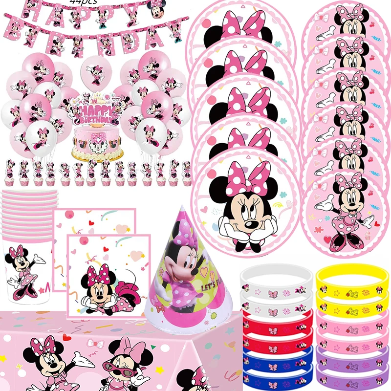 

Disney Minnie Mouse Theme Party Supplies Banner Tablecover Plates Napkin for Kids Girls Minnie Birthday Party Decor Baby Shower