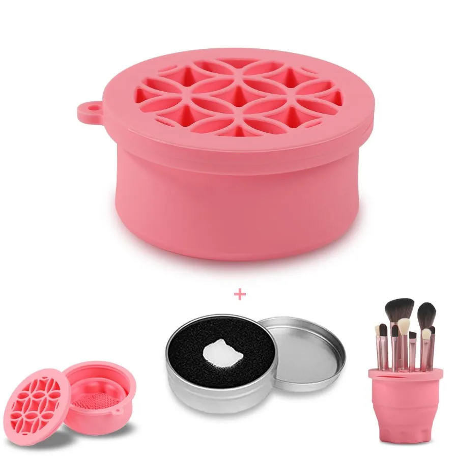 

2 in 1 Portable Foldable Silicone Makeup Brush Cleaning Cup and Holder for Storage Air Drying Brushes Ideal for Travel and Dail