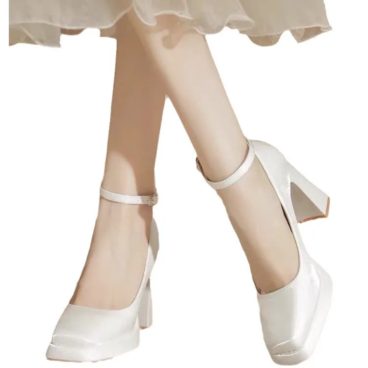 

Женские свадебные туфли Мэри Джейн на толстой подошве, свадебные туфли, свадебное платье, туфли на одной платформе, женская обувь