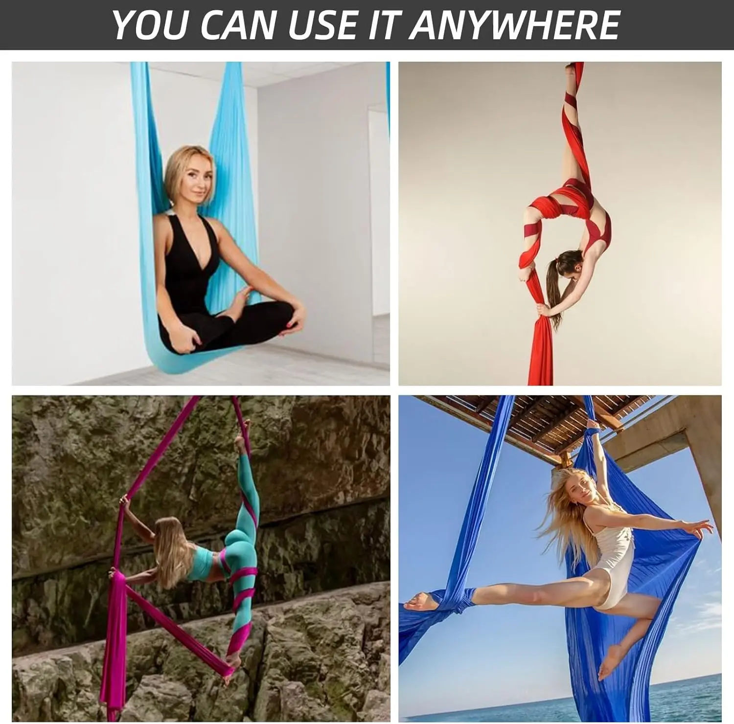 Premium 9 Yards Aerial Silks Kit 40-Denier Nylon Tricot Fabric(tear-proof) Yoga Hammock,Aerial Dance Flying Swing for Antigravit