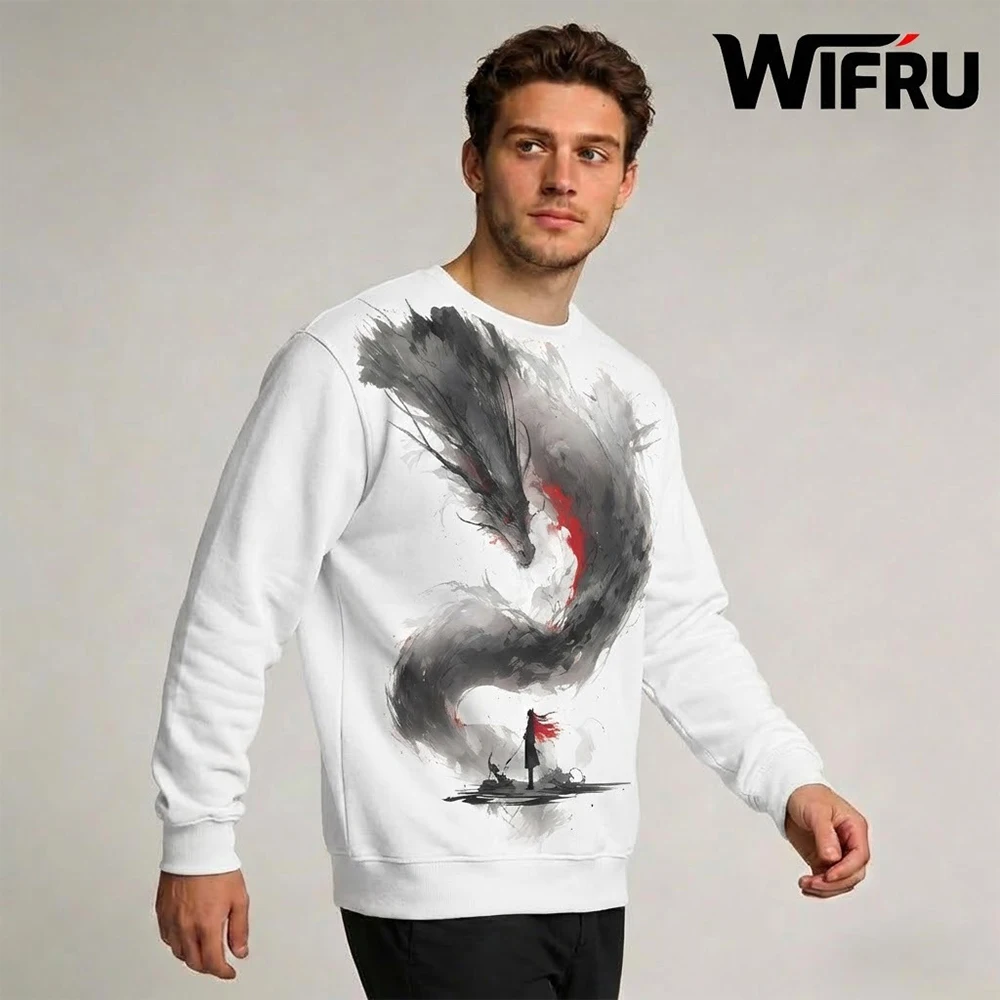 

Новая толстовка унисекс 2026 года с традиционным восточным драконом в стиле тушевой живописи, осенне-зимний пуловер с азиатским мифологическим узором, повседневный топ