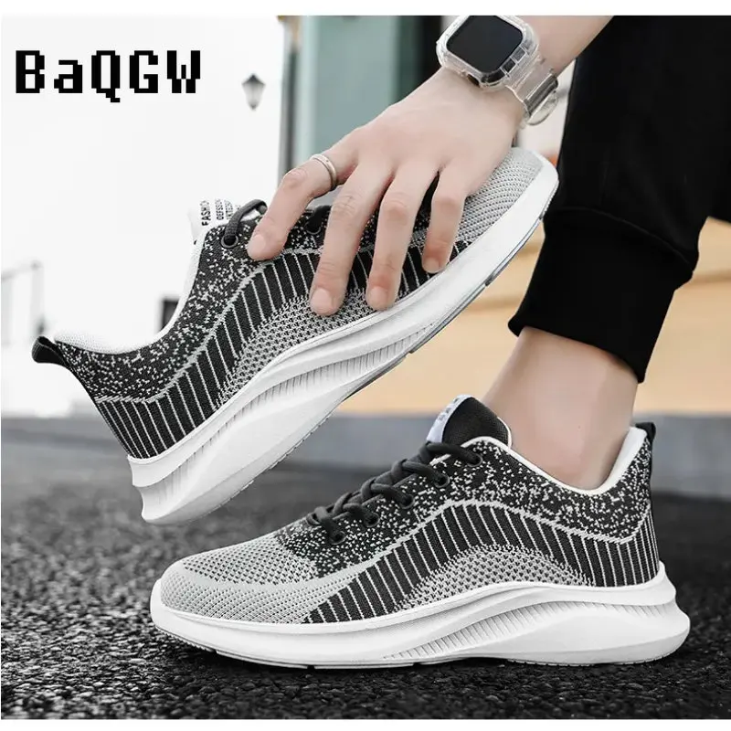 

Casual Striped Patchwork Mesh Breathable Men Shoes Non Slip Sports Men's Bandages Lightwear Running Sneakers Large Size 39-46