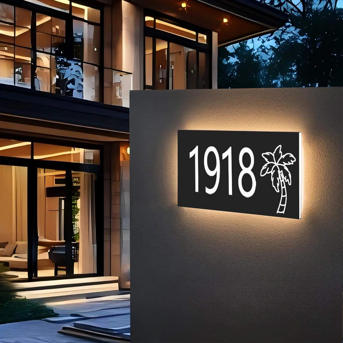 

Modern Backlit Address Plaque Custom Illuminated House Number Sign Lighted Street Address Sign Palm Tree Style Door Number Sign