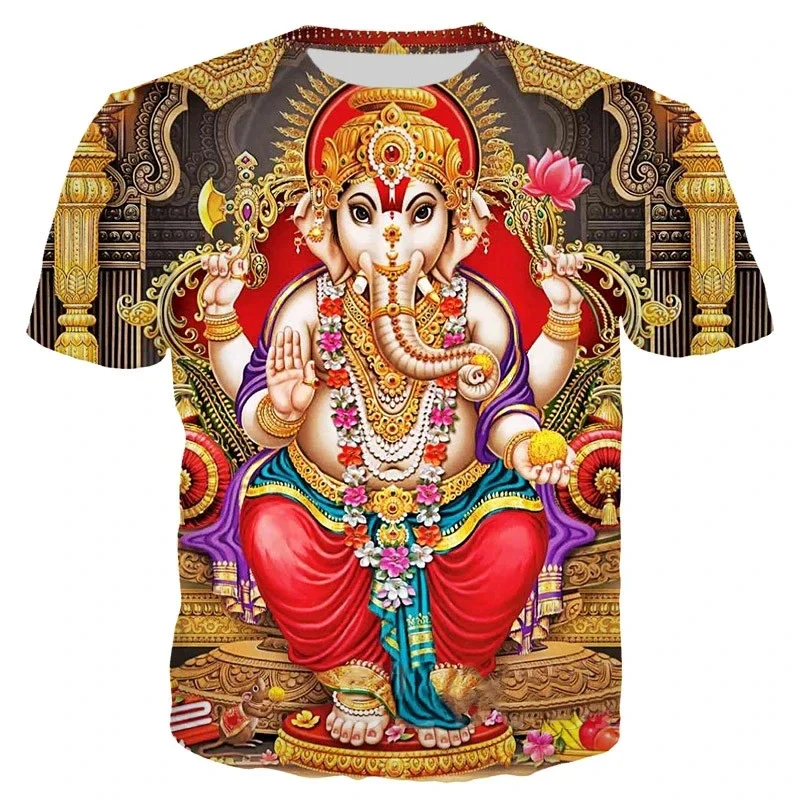 New Summer Indian Elephant Trunk God 3D Print T-Shirts O-Neck Men Women Short Sleeve  Oversized Harajuku Tees Tops Kids Clothing