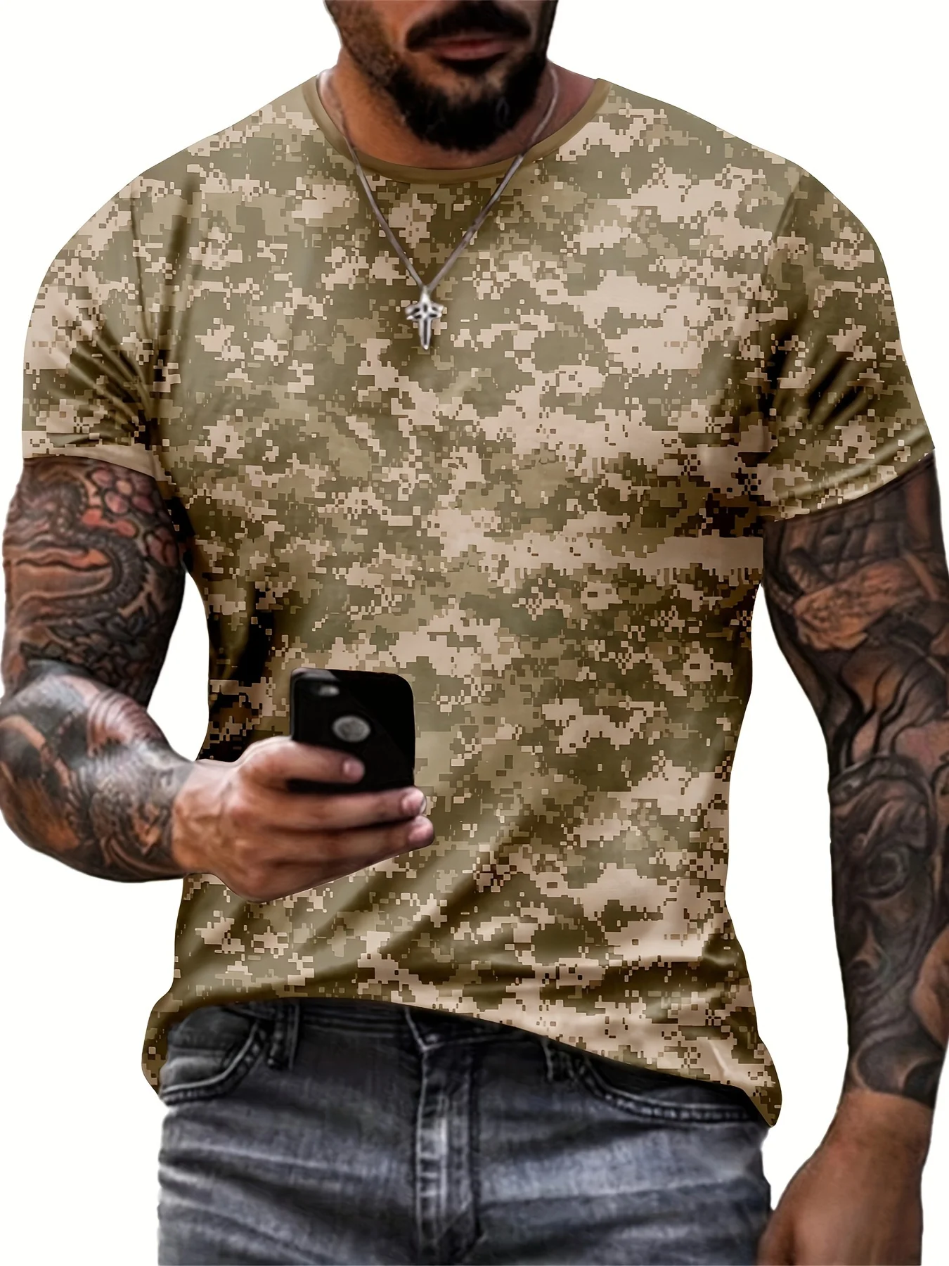 Summer Men's New Style Camouflage Skull  PrintComfy Sports T-shirt Graphic Tee Men's Outdoor Clothes Men's Clothing Casual Tops