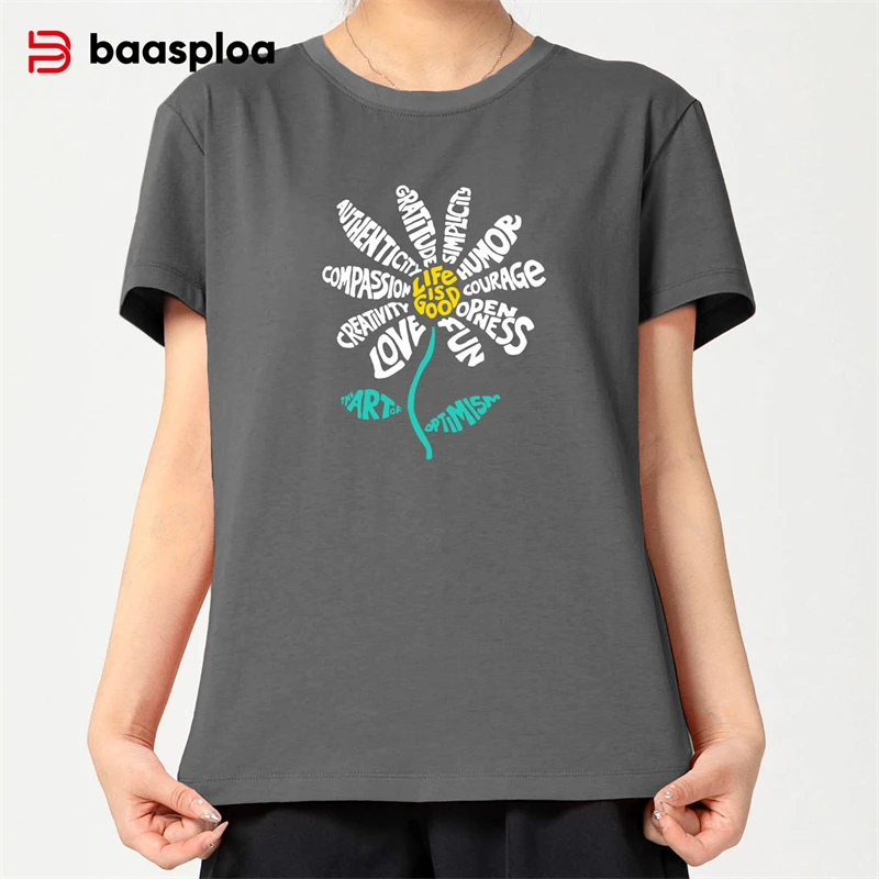 Baasploa Women Running T-Shirt Summer New Fashion Casual Top Women Breathable Cotton Printed Clothing Breathable Sport Gym 2024