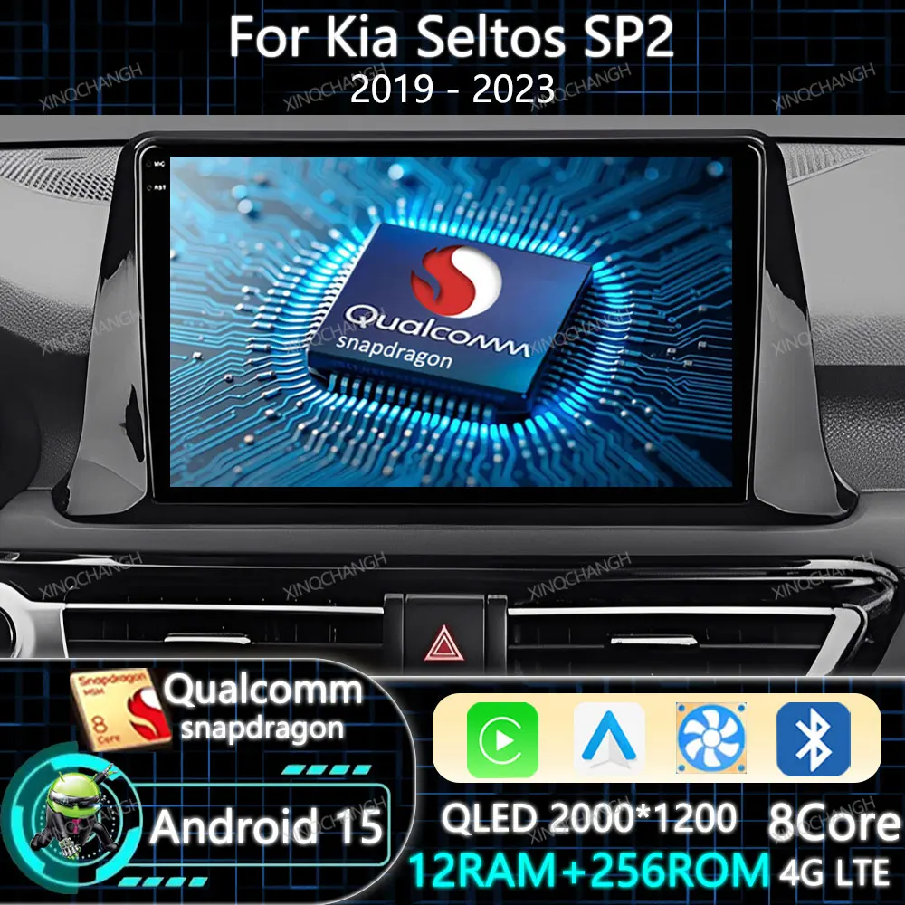 Radio Mobil Android 15 Untuk Kia Seltos SP2 2019 - 2023 Carplay Auto Multimedia Stereo Video Player 2DIN BT Qualcomm 4G LTE 5G WIFI