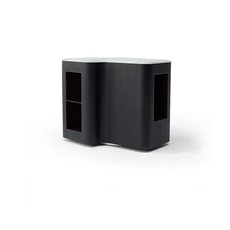 

Italian minimalist marble bedside table high-end light luxury solid wood bedroom cabinet smoke color locker special-shaped