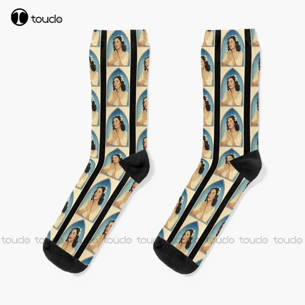 Elizabeth Taylor Poster Socks White Long Socks Fashion Creative Leisure Funny Art Abstract Oil Painting Socks Unisex Adult