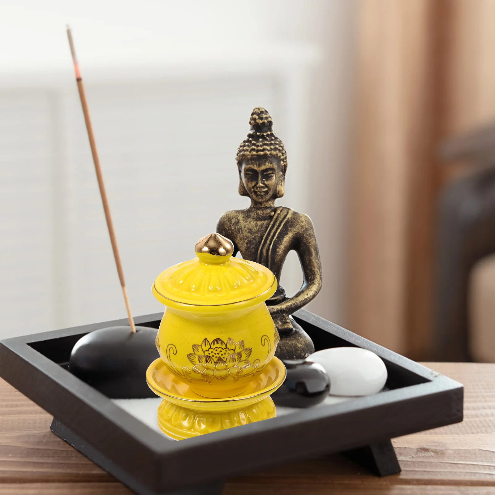 

Water Supply Cup Lotus Ceramic Bowl Buddhist Supplies Round Shiny Porcelain Unique Accessories for Rituals Water Offering Cup