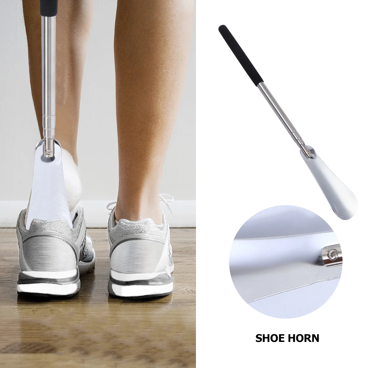 

2Pcs Stainless Steel Adjustable Long Handle Shoe Horn for Seniors Adults Shoes Extractor Shoe Helper Portable Ergonomic Design