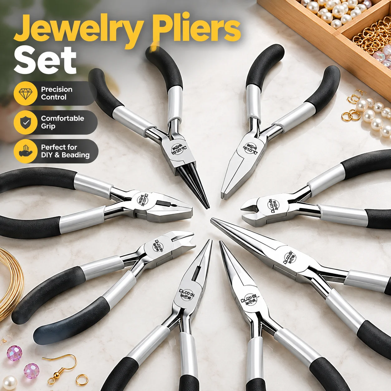 Insulated Jewelry Pliers Set Diagonal Round Bent Needle Nose Cutter for DIY Handcraft Beading Making Tools