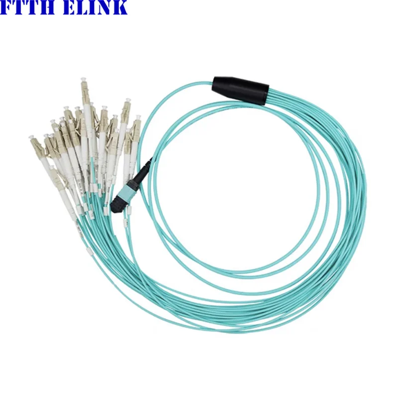 Cable de conexión de fibra MPO-LC 8C 12C 24 núcleos tipo B OM3-150 hembra MTP-4DLC 6DLC ruptura 8C 12C 24C OM3 ftth puente cable óptico ELINK