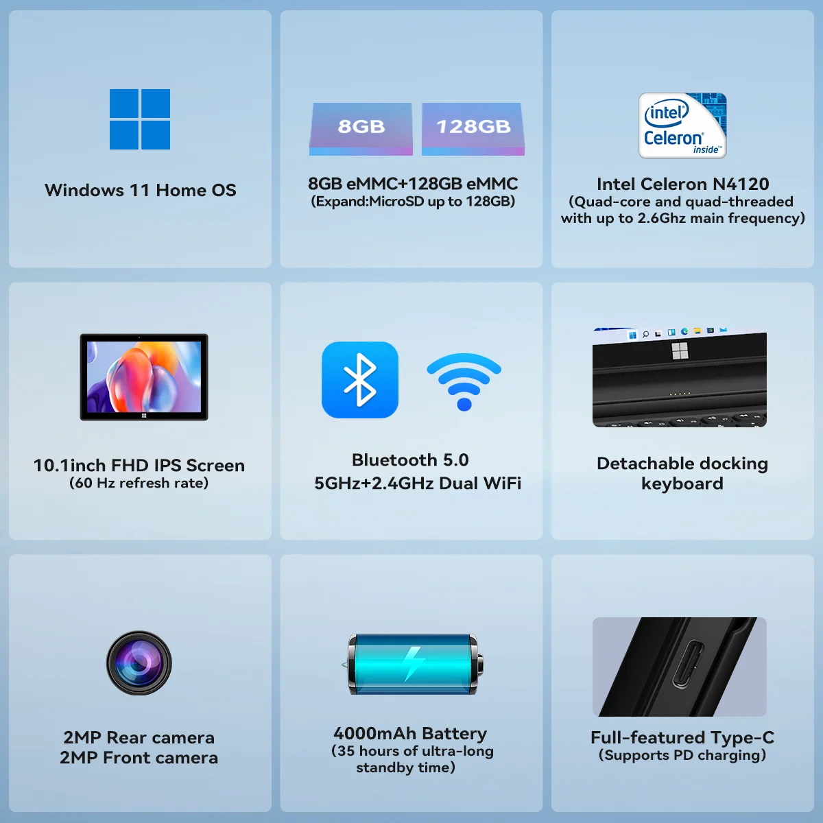 Imagem -04 - Adreamer-windows 11 pc Tablet com Teclado Notebook Office gb 128 gb Ssd 10 Intel N4120c em 1