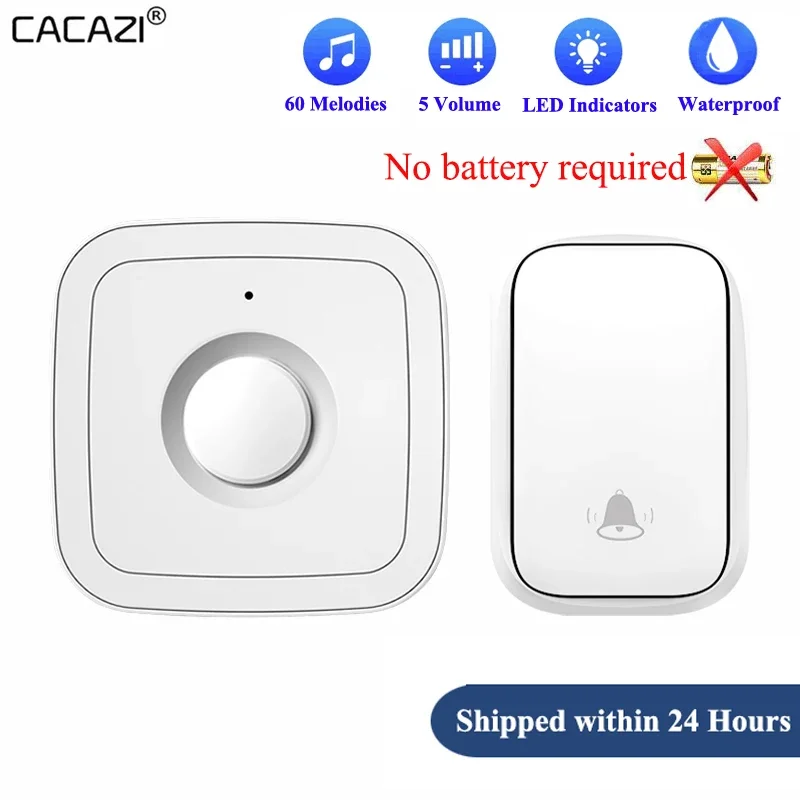 CACAZI Wireless Doorbell for Smart Home Waterproof 60 Songs 0~110DB 150M Remote Control Outdoor Calling Bell with US EU UK Plug