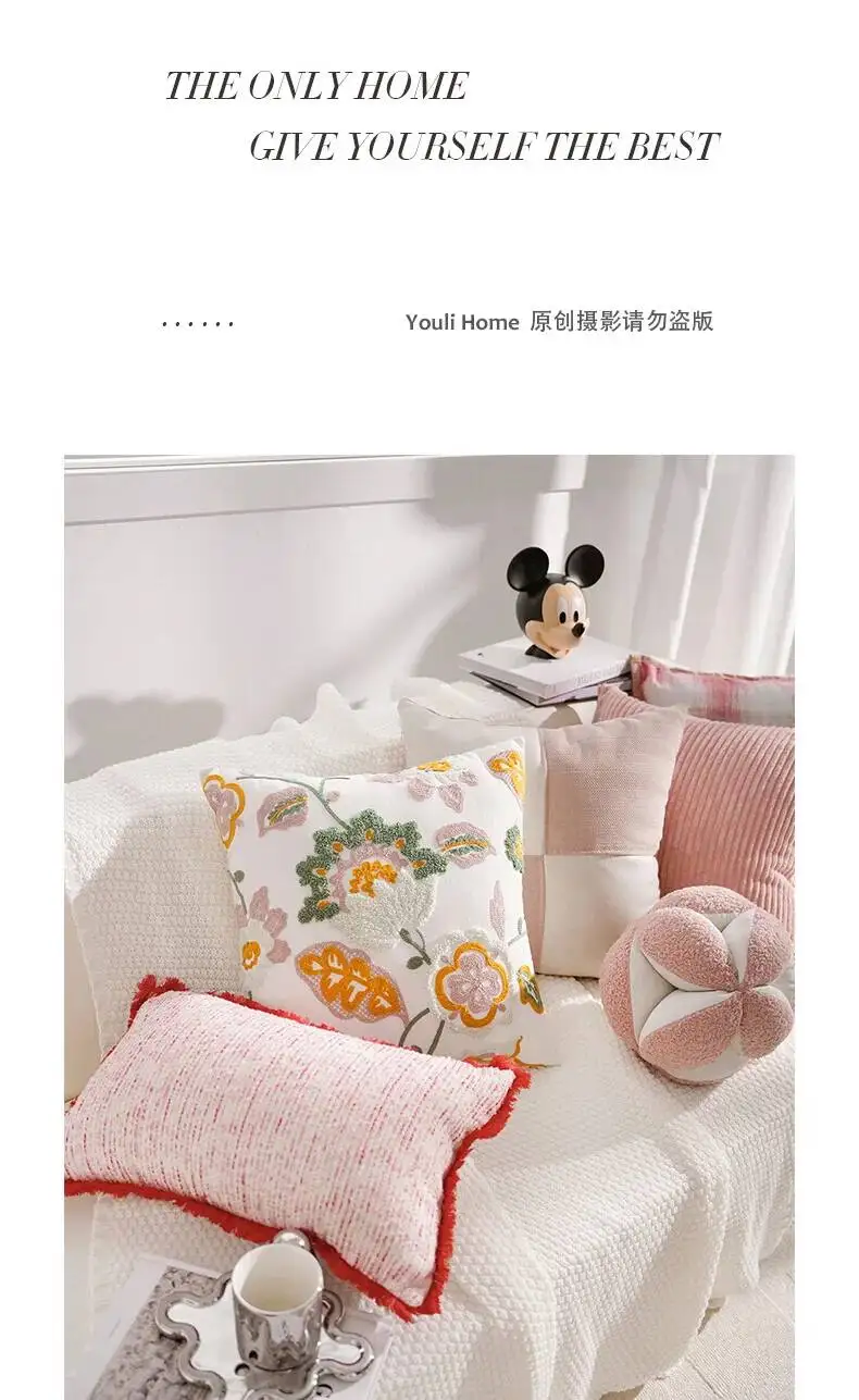 Boho Blumenbestickte Kissenbezüge, superweiche, getuftete Plüsch-Dekokissenhüllen für Sofa, Bett, Wohnzimmer, Heimdekoration – Detail 2