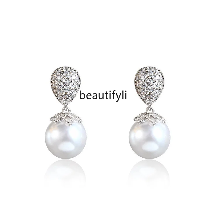 Light luxury high-end water drop pearl earclip retro earless earrings bride