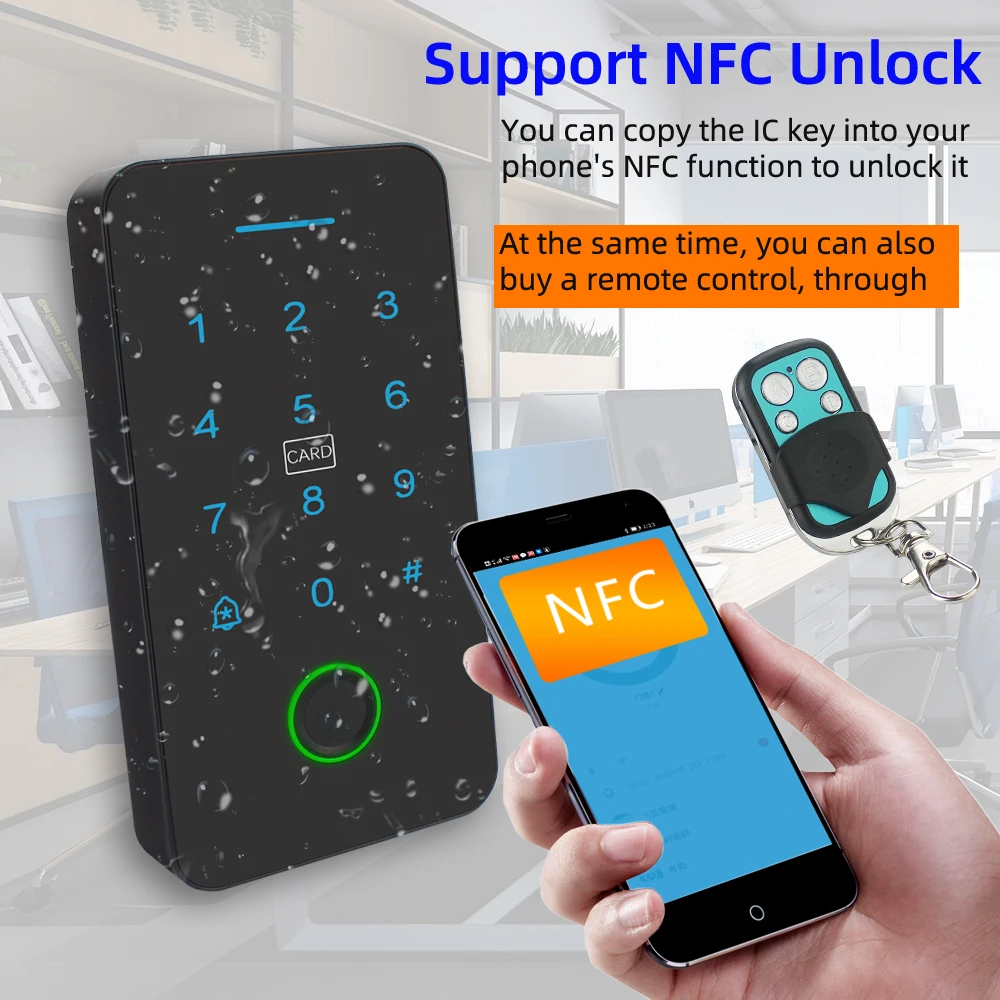 TuYa access control mobile phone APP remote door lock controller password fingerprint IC card NFC unlock IP67 waterproof