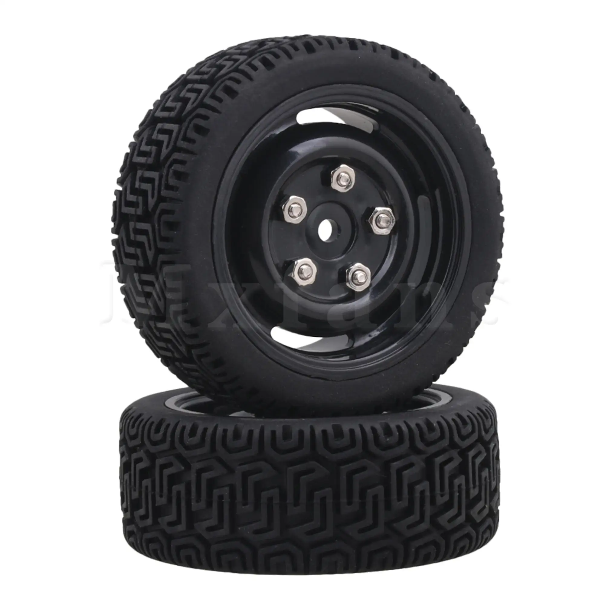 Mxfans 4pcs Black 4-Holes Wheel Rims & L Shape Rubber Tyres for RC1:10 On Road Car