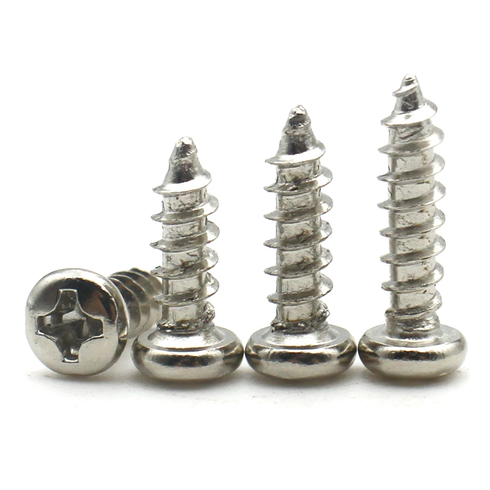 50/120/200pcs M1 M1.2 M1.4 M1.7 M2 M2.2 M2.6 M3 M3.5 M4 Nickel-Plated Carbon Steel Phillips Cross Round Head Self Tapping Screw