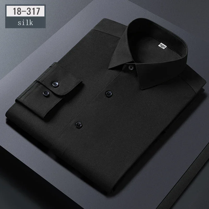 

Роскошные высококачественные шелковые рубашки для мужчин, приталенные, формальные, с длинным рукавом, белые, мягкие, для офиса, деловая одежда из шелка.