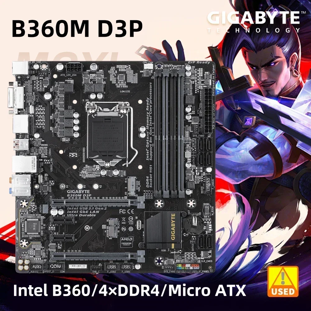 

GIGABYTE B360M D3P LGA 1151 Motherboard for 8th 9th Gen Core i3 i5 i7 Processors 4x DIMM Max. 64GB DDR4 Micro ATX Used Mainboard