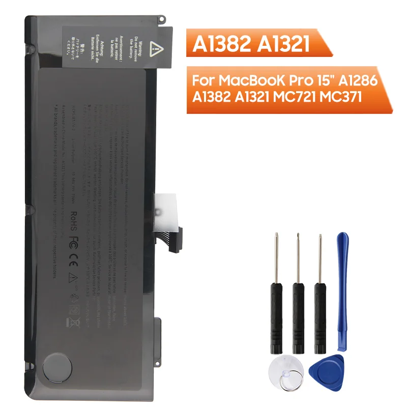 

Сменный аккумулятор A1382, A1321 для MacBooK Pro 15 дюймов, A1286, A1382, A1321, MC721, MC371, аутентичная перезаряжаемая батарея 77,5wh
