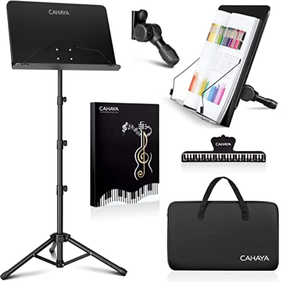 5 in 1 Heightened Dual-use Sheet Music Stand and Desktop Book Stand Metal Portable Solid Back with Height Adjustable from 31.4-