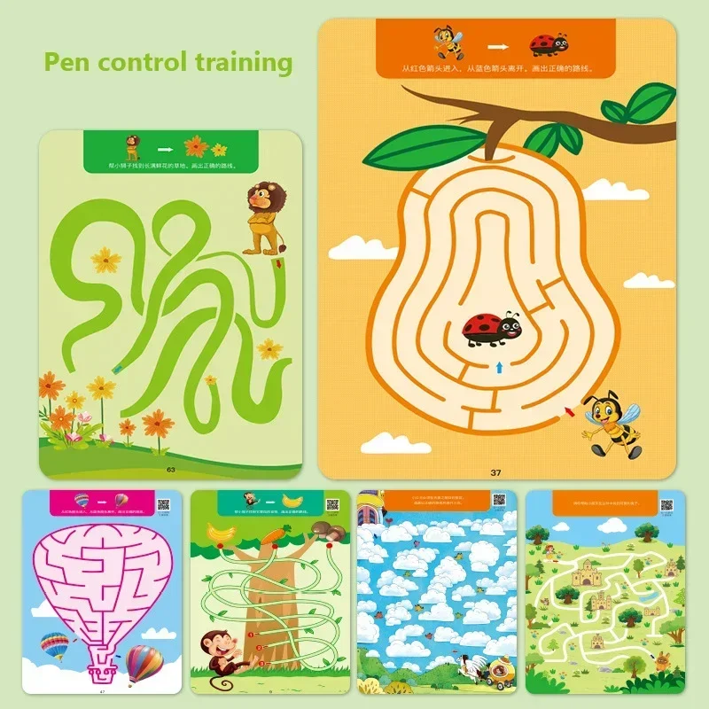 64 Pages Educational Kids Concentration Maze Training Book Reusable Practice Copybook