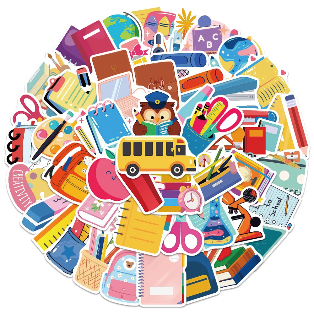 10/30/50PCS Back to school sticker cartoon Funny doodle Waterproof Decal Kids Toy Gift for Water Cup Scooter Stationery Box