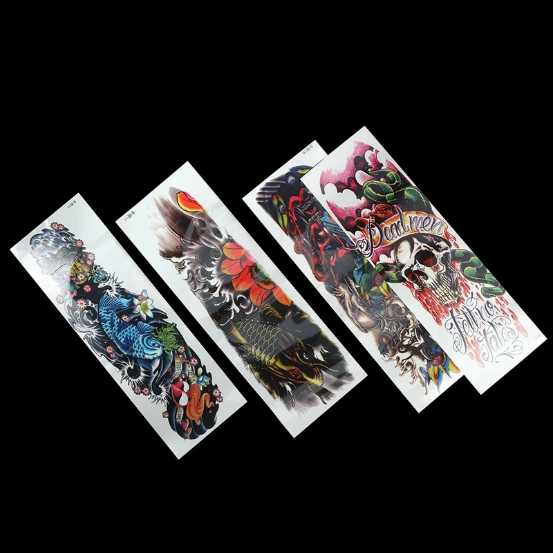 8Pcs/Lot Waterproof Temporary Tattoos Fish Skull Color Full Arm Mechanical Pattern Tattoos Sticker 48X17cm (17-20)