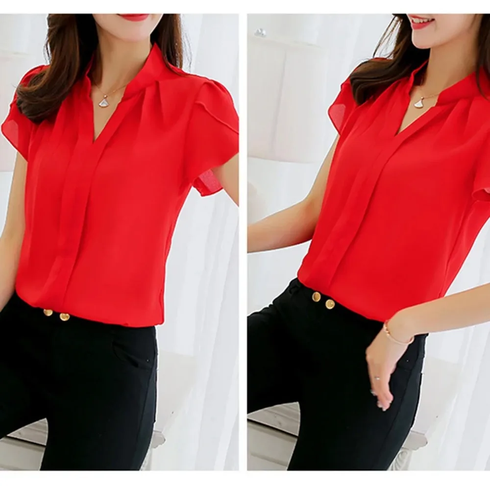 2024 Women Shirt Chiffon Blusas Femininas Tops Short Sleeve Elegant Ladies Formal Office Blouse  Chiffon Shirt Clothing