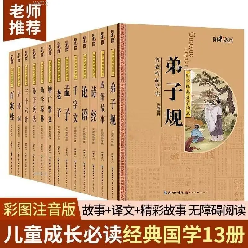 

13 Complete Set of Classic Books of Chinese Studies, Confucianism Books with Phonetic Notation, Three Character Classic