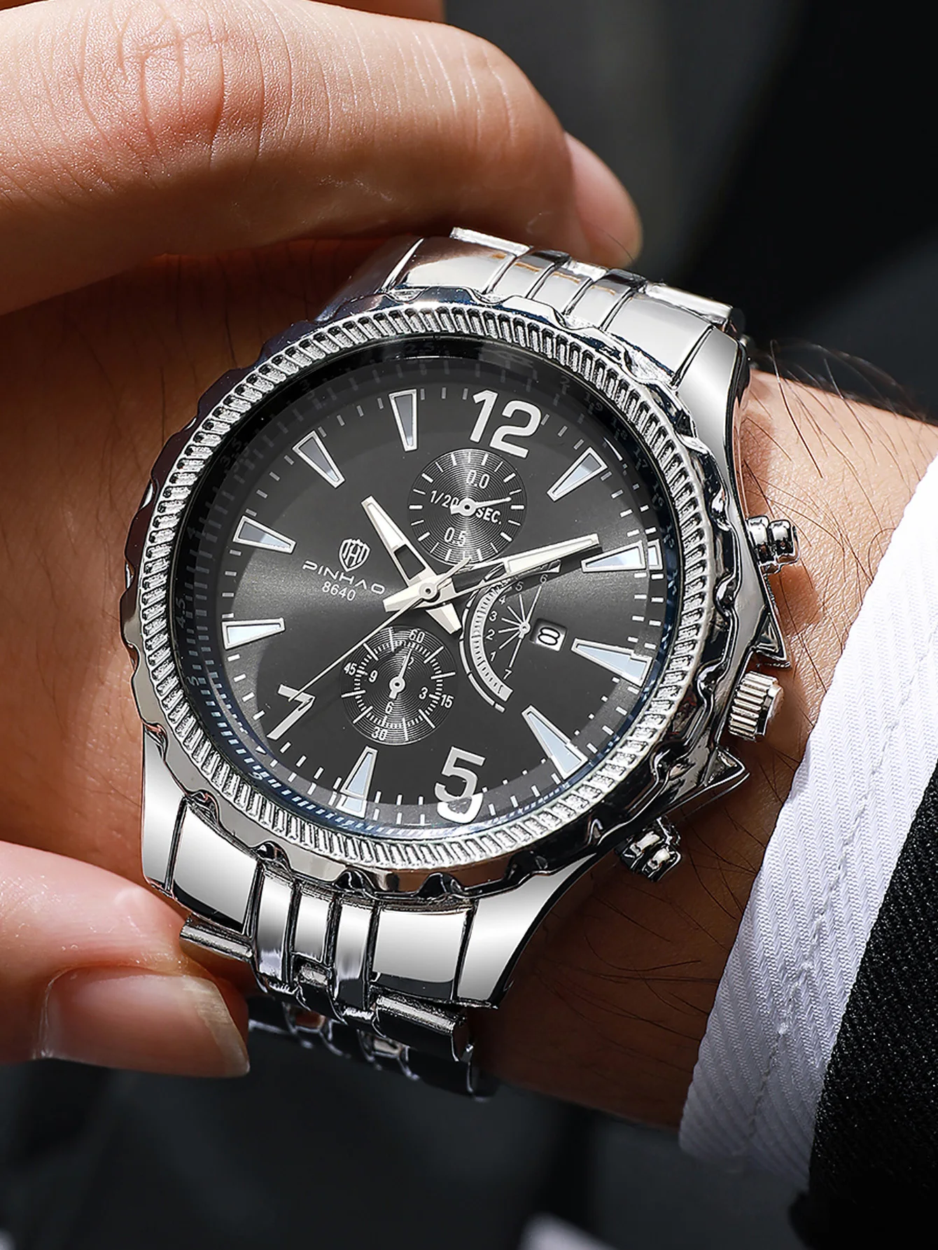 

Многофункциональные часы-хронограф - 3 варианта цвета, браслет из нержавеющей стали, отображение даты, спортивные деловые наручные часы для мужчин