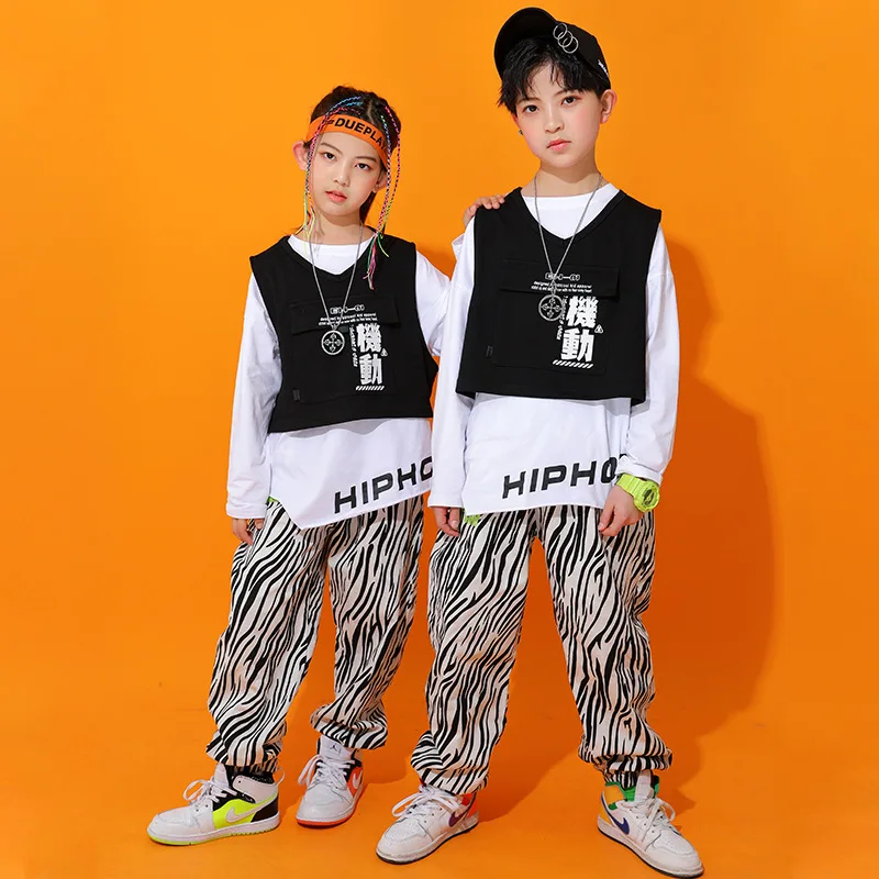 Boys Hip Hop Vest Cargo Pants Girls Sweatshirt Joggers Child Street Dance Kids Tracksuit Jazz Streetwear Costumes Clothes Sets