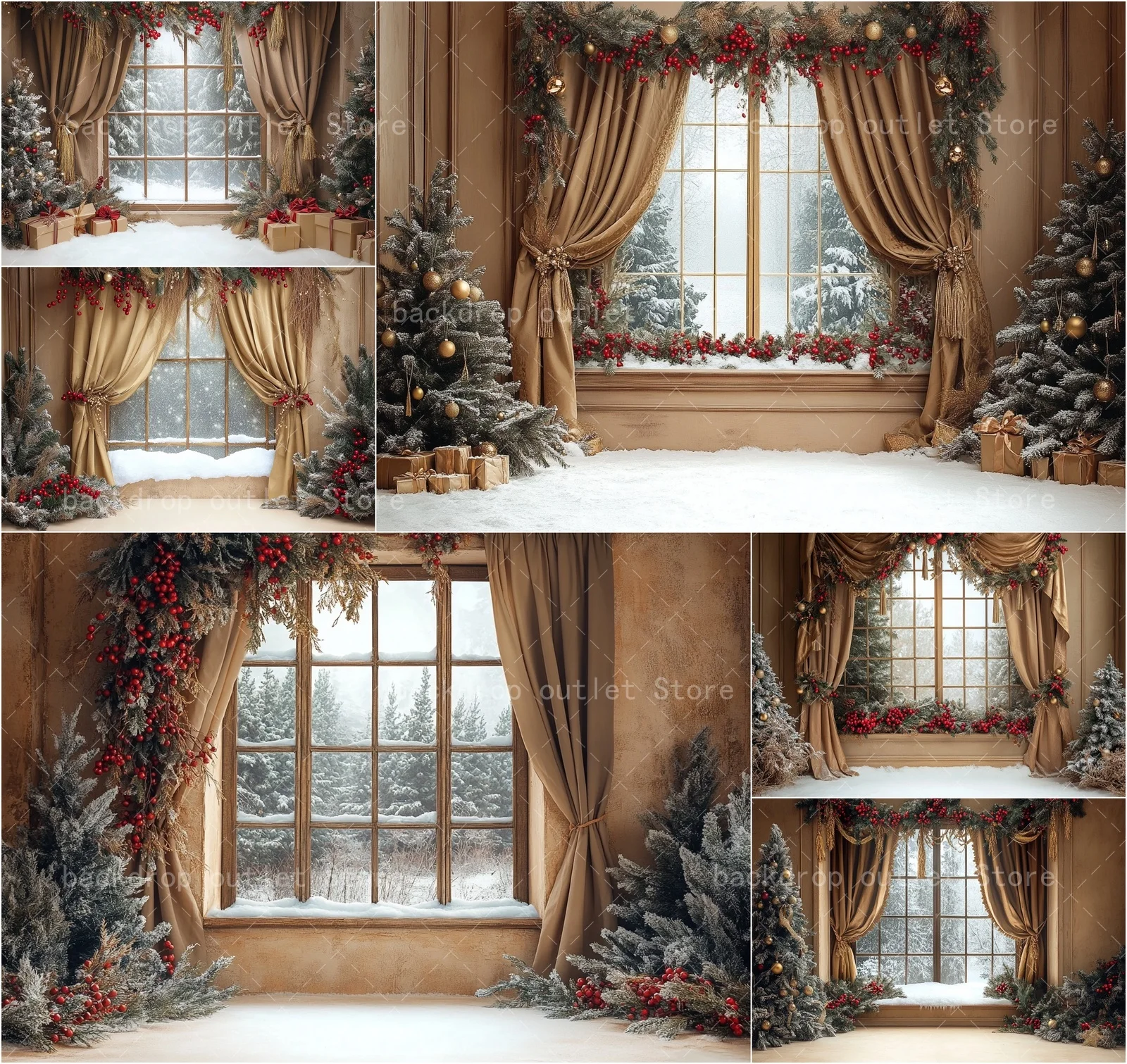 Mehofond عيد الميلاد نافذة الستار خلفية التصوير الفوتوغرافي شجرة عيد الميلاد شرابة مشهد ثلجي التصوير خلفية الصورة استوديو الدعامة