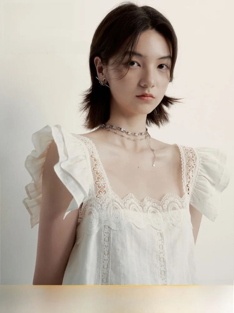 

Женская футболка Fussed Urban Collection из чистого хлопка с текстурой, белая, с кружевными вставками, Plant House Secret S