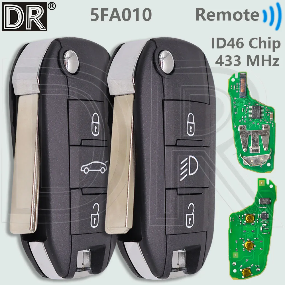 DR 5FA010 ID46 PCF7941 Chip 433MHz llave remota de coche abatible para Peugeot 208 2008 301 308 508 5008 Citroen C2 C3 C4-Cactus c-elysee