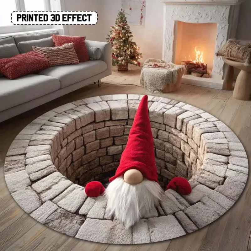 Gnome Christmas 3D Printed Round Mat Santa Claus Christmas Rug Decor Christmas Welcome Door Mat Winter Home Decor Christmas Gift