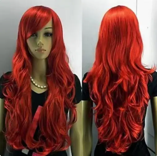 Charming Red Long Curly Synthetic Wig For Women Hair Cosplay Party Wig