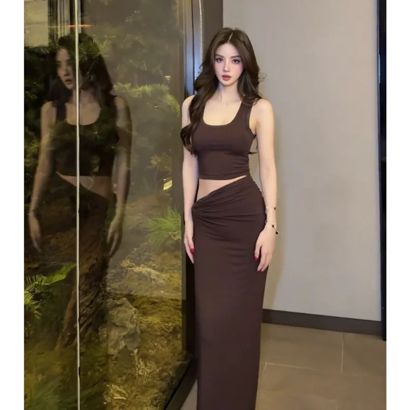 

Pure Desirable Spicy Girl Vest Sleeveless Top And Skirt Set Women's Fashionable Summer New Style Casual Polyester Fiber
